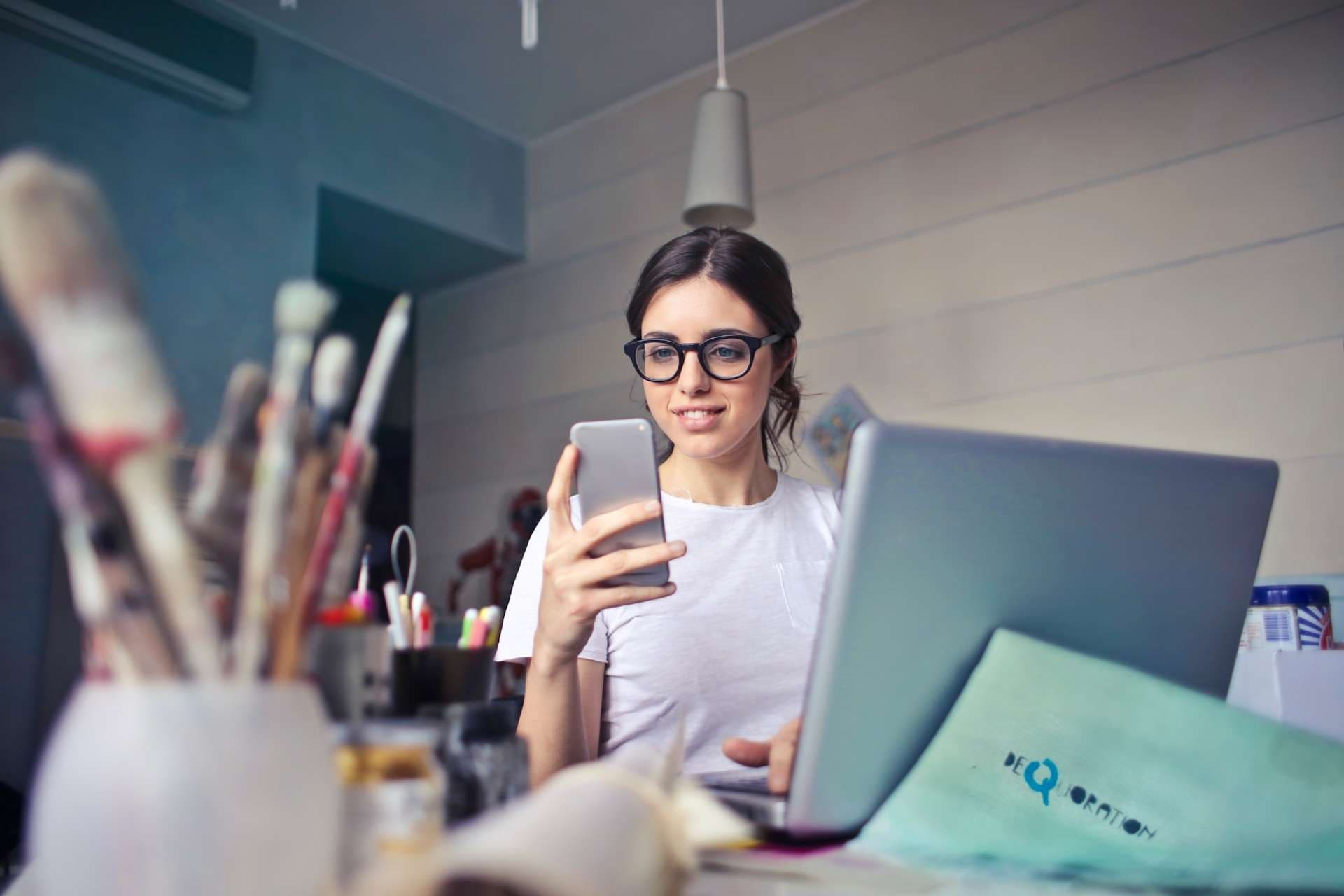 woman working on social media calendar